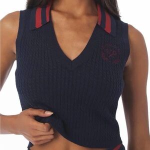 WE WORE WHAT | Navy Sleeveless Knit Polo Vest